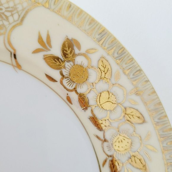Vintage Floral Chikaramachi Gold & Cream Embossed Hand-Painted Salad Plates(2) - Picture 9 of 13